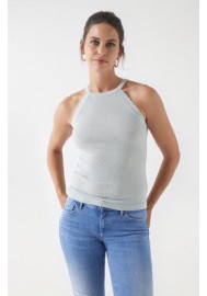 TOP BRILLANTE CON CUELLO HALTER