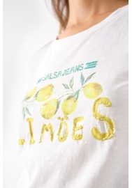 CAMISETA CON ESTAMPADO Y ABALORIOS