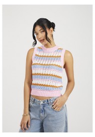 Chaleco de mujer de punto a rayas cuello redondo