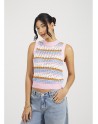 Chaleco de mujer de punto a rayas cuello redondo