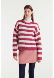 Jersey punto con rayas blanco y fucsia