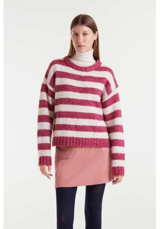 Jersey punto con rayas blanco y fucsia