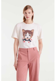 Camiseta 100% algodón con estampado de gatito