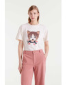 Camiseta 100% algodón con estampado de gatito